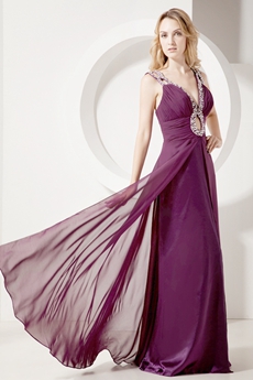 Stylish Grape Chiffon Prom Dresses With Cut Out