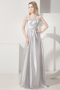 Simple Silver Straps A-line Full Length Prom Dress