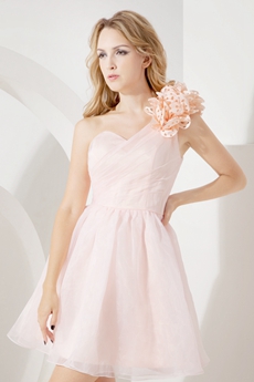 Charming One Shoulder Pink Organza Sweet XVI Dresses