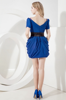 Stylish Royal Blue Off Shoulder Wedding Guest Dress with Short Sleeves