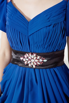 Stylish Royal Blue Off Shoulder Wedding Guest Dress with Short Sleeves