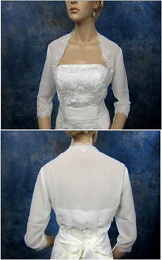 3/4 Sleeves Ivory Chiffon Wedding Jacket 