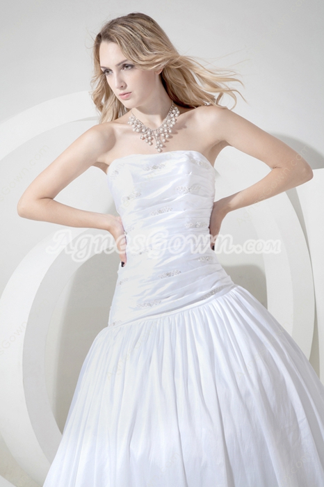 Cheap Whit Ball Gown Wedding Dresses With Asymmetrical Waist 