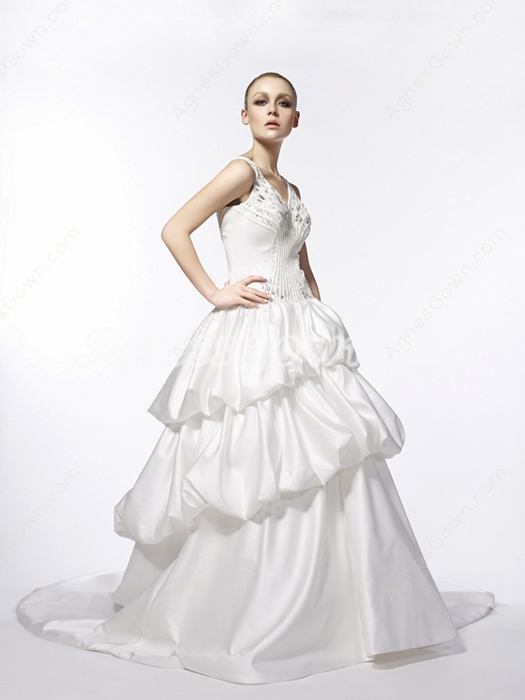 Classy V-Neckline Ball Gown Taffeta Wedding Dress 