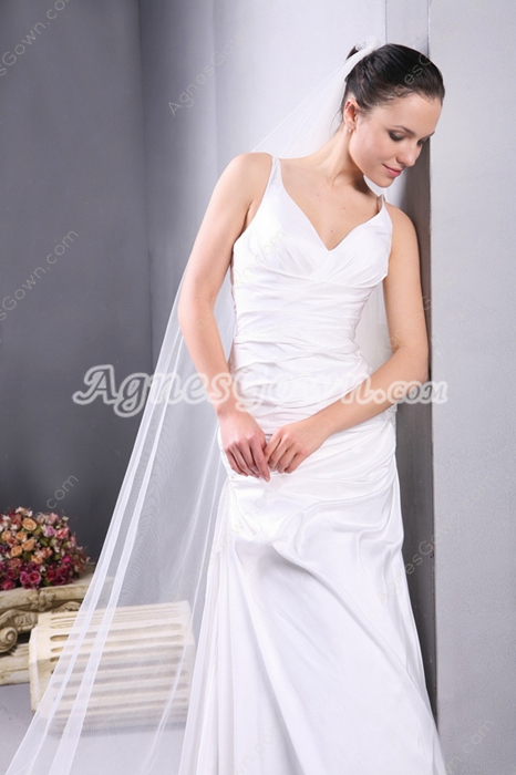 Grecian V-Neckline Simple Wedding Gown With Buttons 