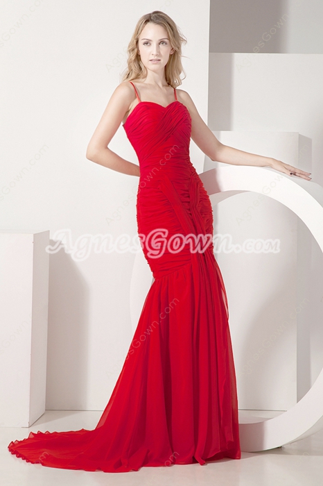 Impressive Spaghetti Straps Red Fishtail Celebrity Dresses