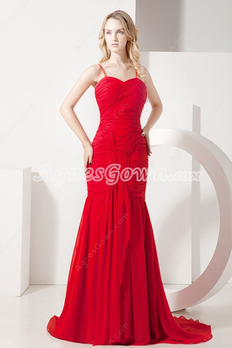 Impressive Spaghetti Straps Red Fishtail Celebrity Dresses