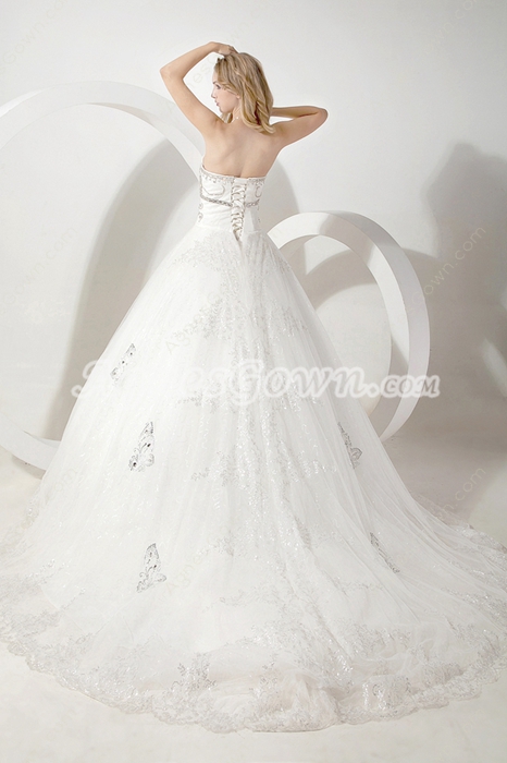 Luxury Silver And White Sparkled Wedding Dress With Butterfly 