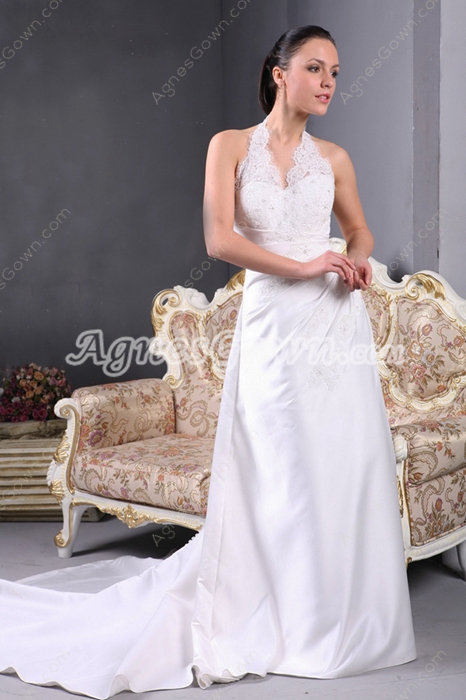 2016 Top Halter Satin Wedding Dress With Lace 