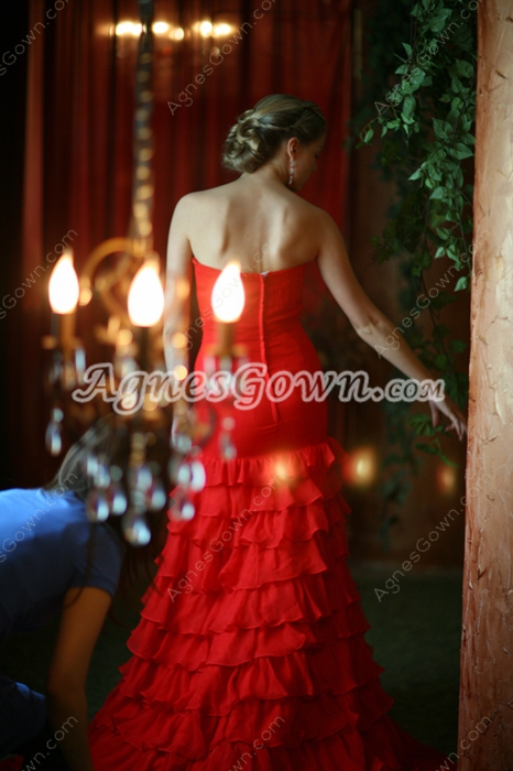 Stunning Red Celebrity Prom Dresses With Ruffles 