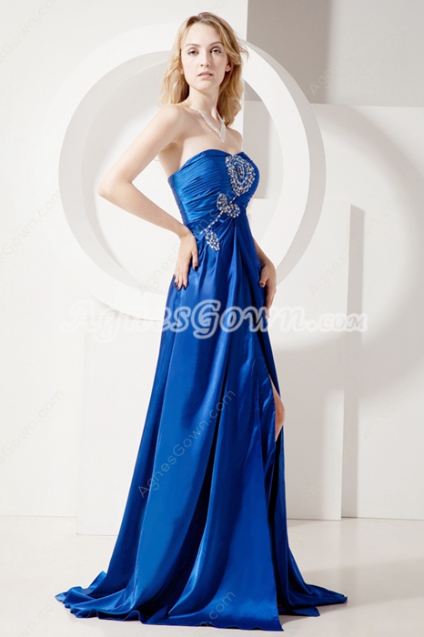 Pretty Royal Blue Sweetheart Prom Dresses with Slit 