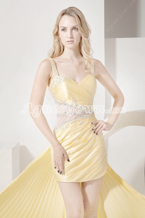 Chic Yellow Junior Cocktail Dresses With Detachable Train  