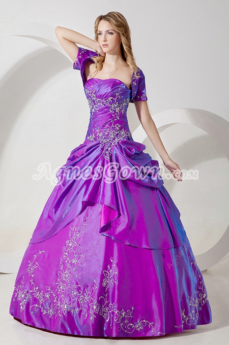 Modest Embroidery Taffeta Lavender Quinceanera Dresses With Short Bolero  