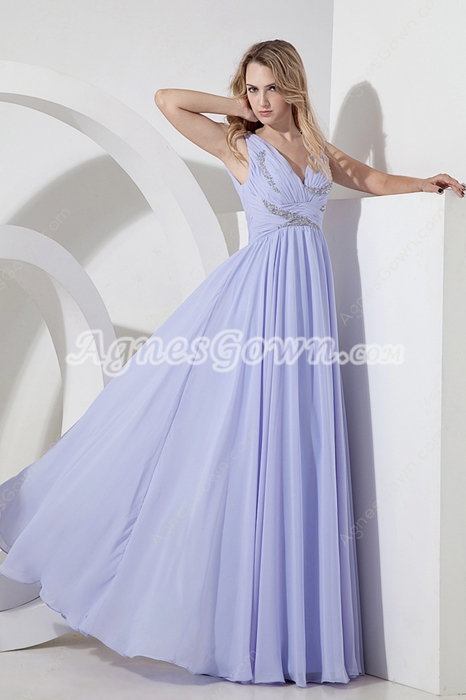 Exquisite Deep V-neckline Lavender Prom Gown 2016