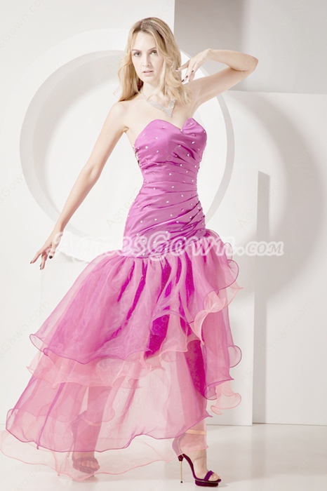 Lovely Strapless Fuchsia Organza Homecoming Dresses