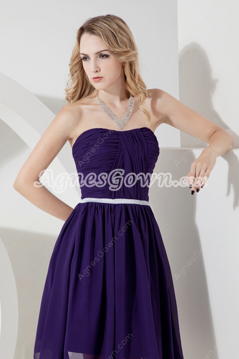 Simple Purple Chiffon Strapless Summer Bridesmaid Dresses