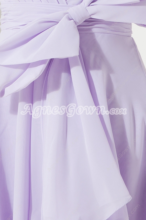 Simple Lavender Chiffon Short Bridesmaid Dresses With Bowknot  