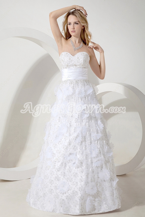 Luxurious Beaded Lace Wedding Dress With Handmade Flowers 