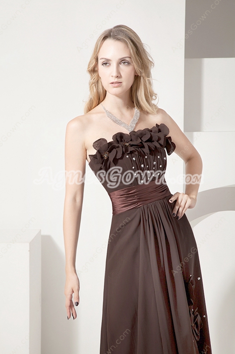 Romantic Brown Chiffon Strapless A-line Mother Of The Bride Dresses 