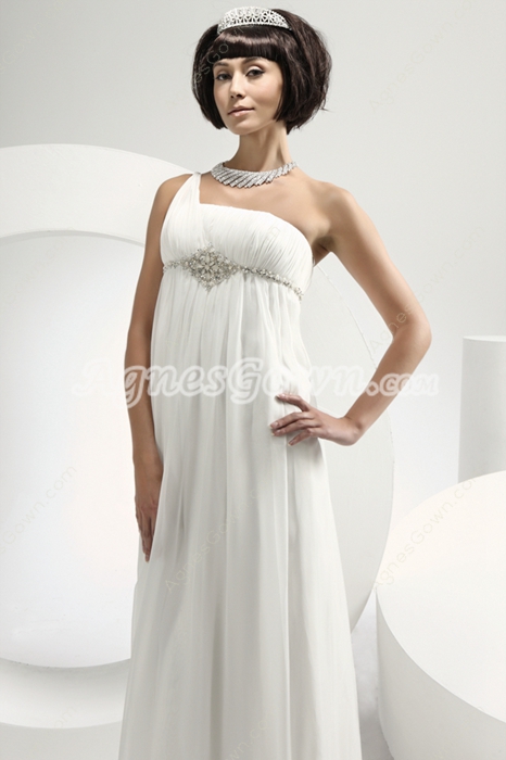 One Shoulder Empire Chiffon Maternity Wedding Dress 