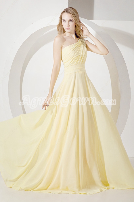 Charming Yellow One Shoulder A-line Graduation Ball Dress 
