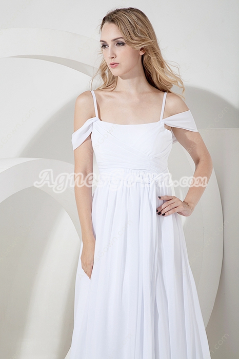 Delicate White Chiffon Off Shoulder Casual Wedding Dresses 