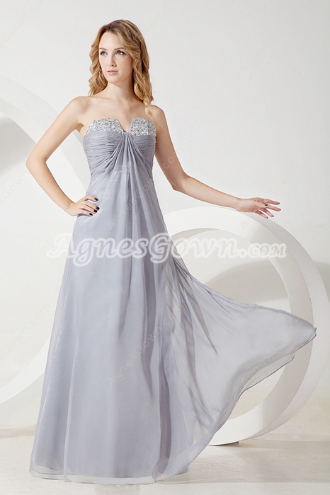 Best Silver Gray Chiffon Prom Gown On Sale 
