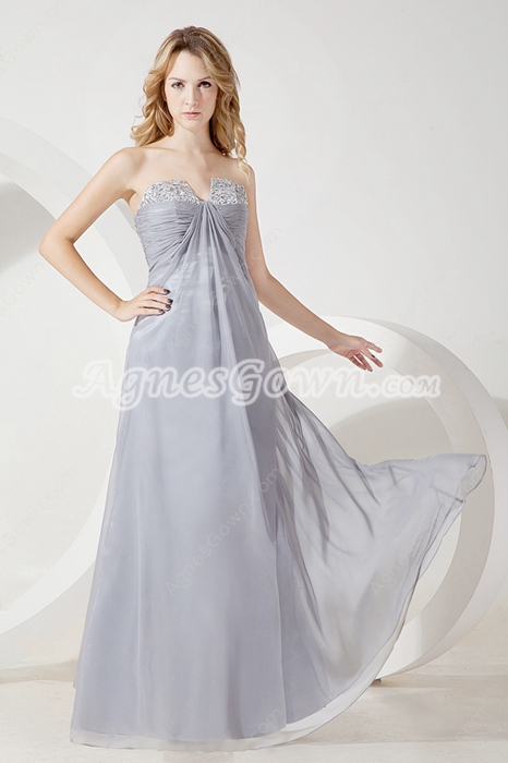 Best Silver Gray Chiffon Prom Gown On Sale 