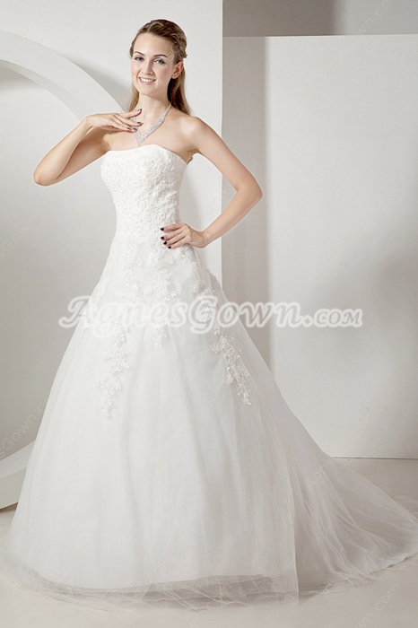 Fancy Strapless Lace Ball Gown Wedding Dresses