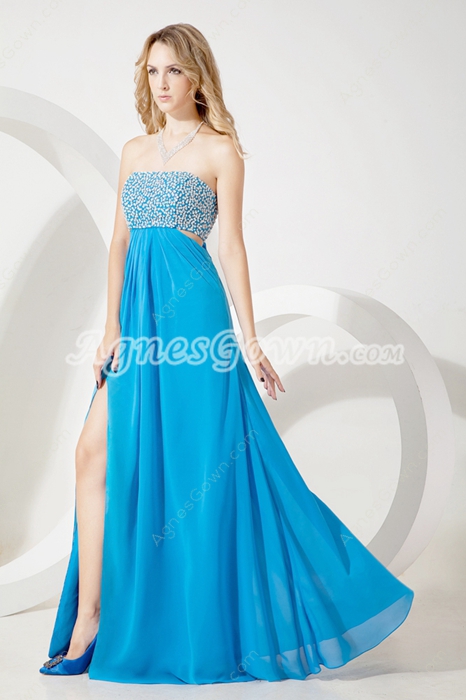 Unique Turquoise Chiffon Strapless Prom Dress