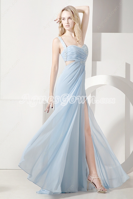 Hot Sleeveless One Straps Baby Blue Evening Dresses
