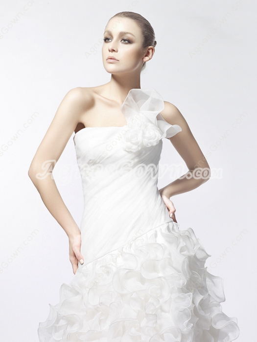Glamour One Shoulder Multi-Ruffled Organza Wedding Dress 