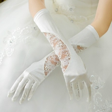 Romantic Elbow Lace & Satin Wedding Gloves 