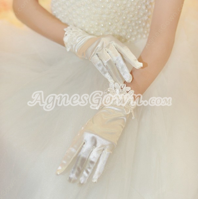 Short Satin Wedding Gloves With Lace