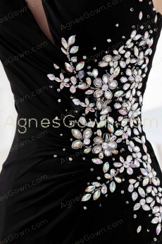 Chic Front Slit One Shoulder Black Evening Dress With Crystals 