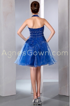Modern Top Halter Royal Blue Organza Mini Length Sweet 16 Dress 