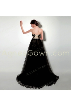 Stylish 2016 Black And Champagne Prom Dress With Detachable Train 
