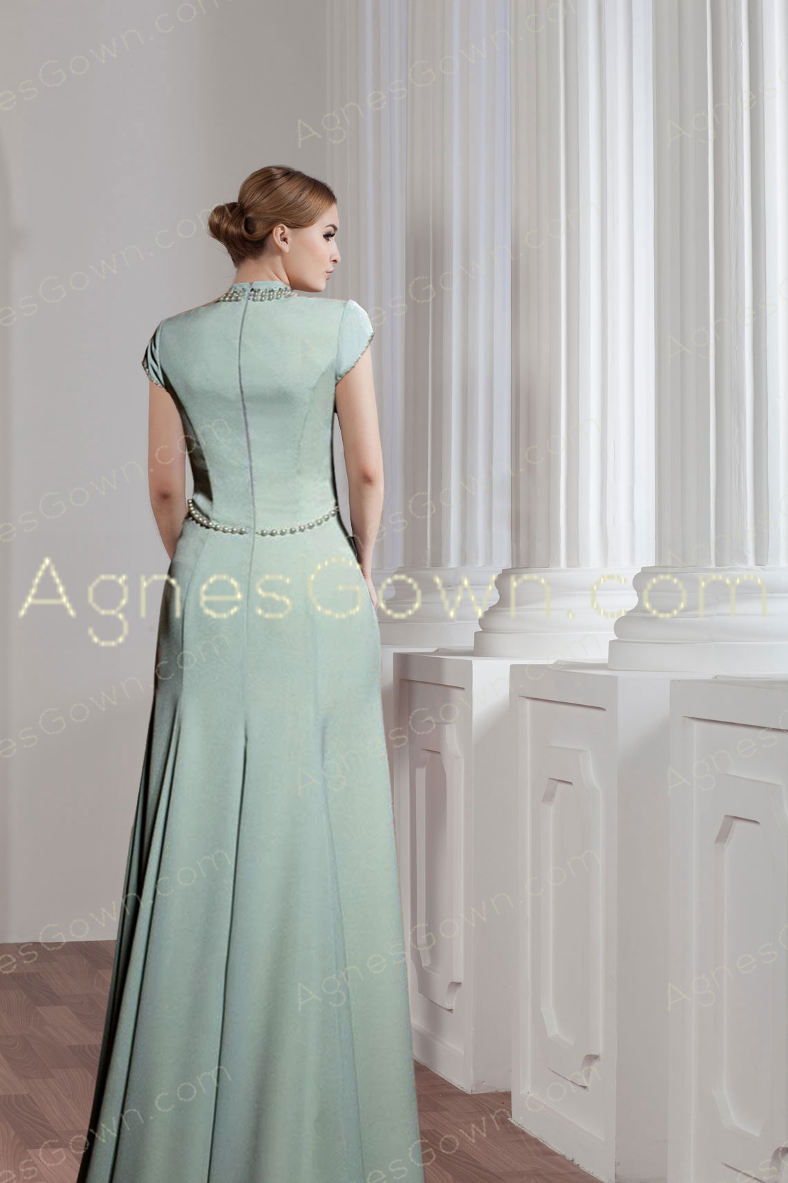 Charming High Neckline Sage Colored Mother Of The Bride Dress 