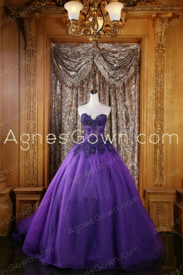 Exquisite Violet Purple Quinceanera Dress With Lace Appliques 