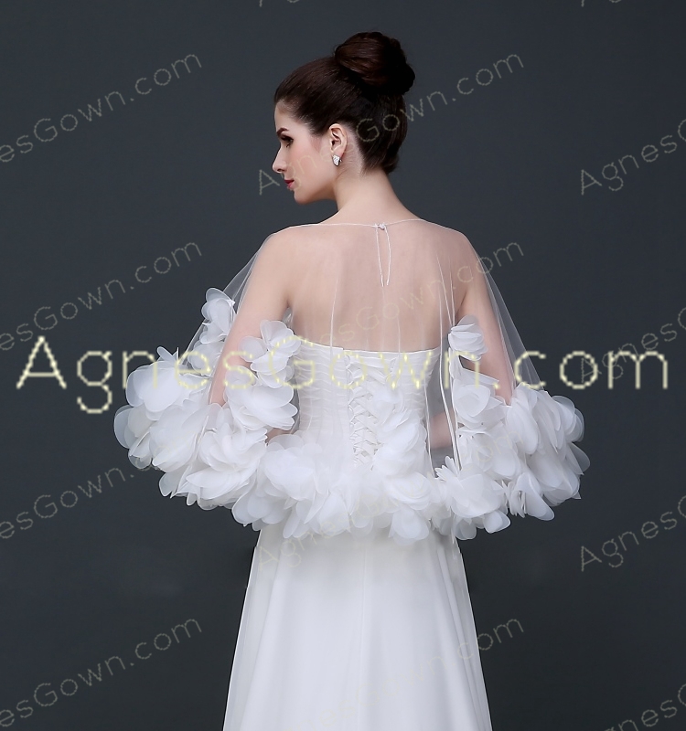 Grecian Short Wedding Cape With 3d Flowers 