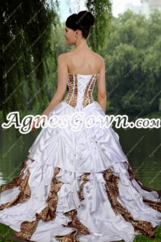 Classy White And Leopard Ball Gown Quinceanera Dress 