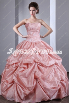 Cute Dipped Neckline Pink Taffeta Sweet 16 Dress 