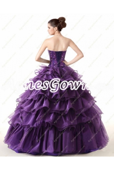 Eggplant Organza Ball Gown Sweet 15 Dress 