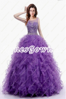 Exquisite Purple Organza Quinceanera Dress With Beaded Bodice 
