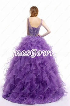 Exquisite Purple Organza Quinceanera Dress With Beaded Bodice 
