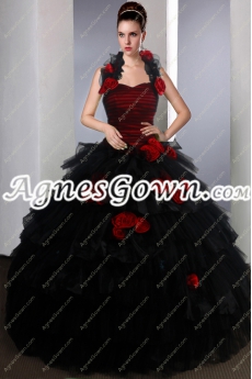 Gothic Red And Black Top Halter Quinceanera Dress 
