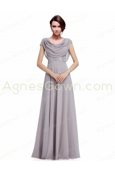 Graceful Scoop Neckline Silver Gray Chiffon Prom Gown Dress 