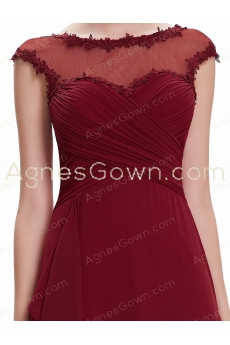 Illusion Neckline Dark Red Prom Dress With Lace