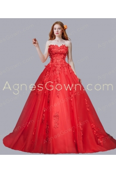 Impressive Red Wedding Dress With Cathedral Train 