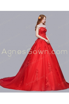 Impressive Red Wedding Dress With Cathedral Train 